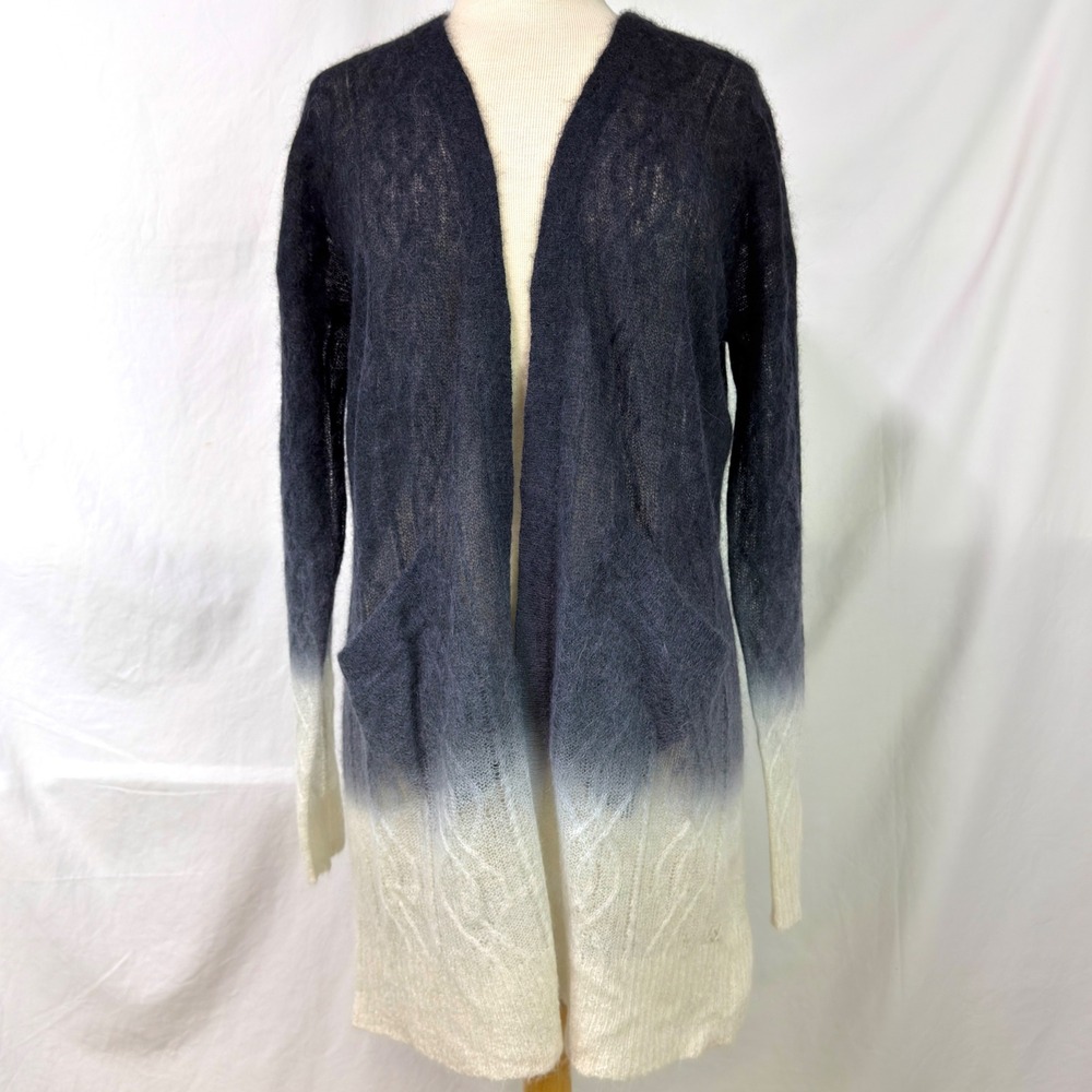 BANJO & MATILDA Mohair Alpaca Gray Cream Ombre Cable Knit Cardigan Women's M